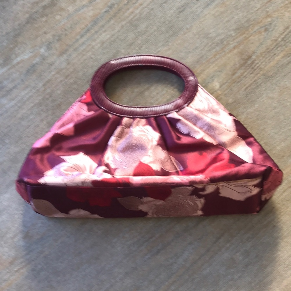 VIctoria's Secret Maroon Floral Clutch with Handle